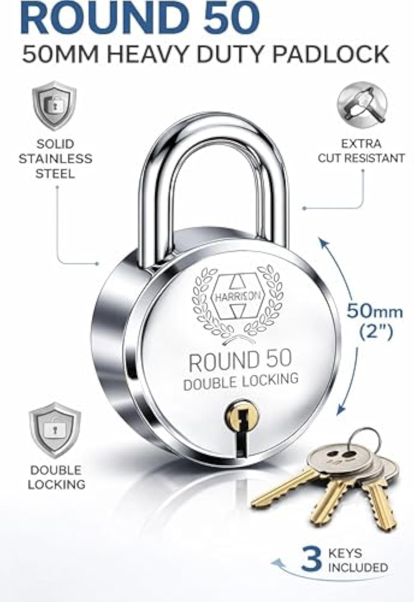 Round 50MM 6 Lever Padlock with 3 Keys, Secure Locking